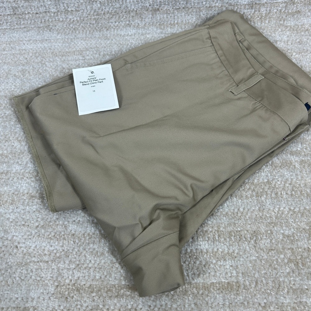 Lands' End Womens Dark Academia Perfect Fit Plain Front Chino Pant Khaki 13 NWT